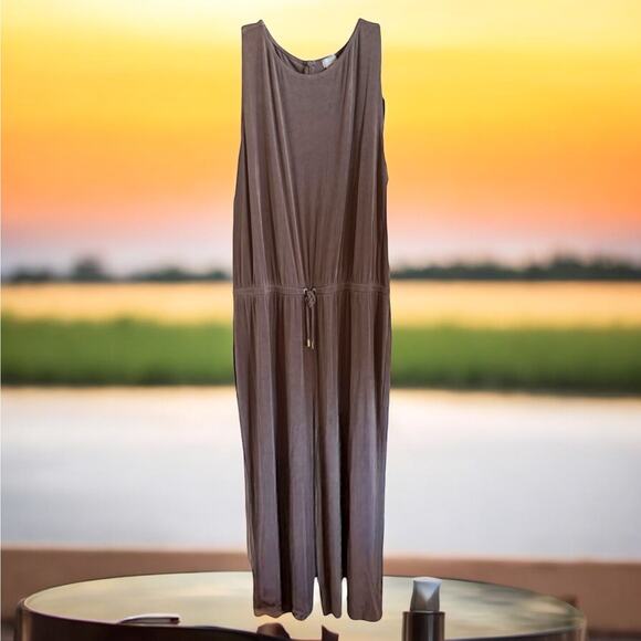 Chico's Womens Jumpsuit Sz 4 XXL 20 22 Taupe Classic Tie Waist Romper - Picture 4 of 8